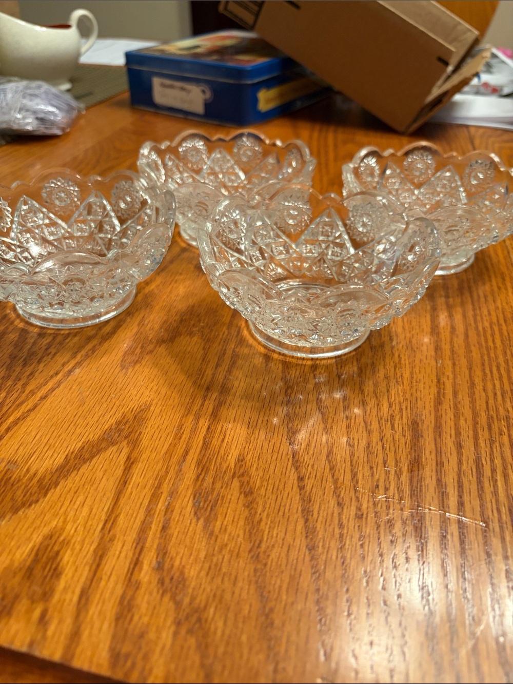 Clear Cut Glass Dessert Bowls - Set of 4